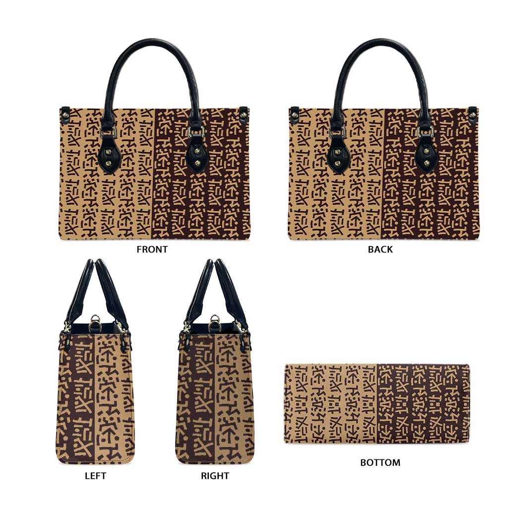 Tribe Script Leather Bag with Bold Mudcloth Symbols and Brown Tan Split Design - Wonder Print Shop
