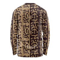 Tribe Script Long Sleeve Shirt with Bold Mudcloth Symbols and Brown Tan Split Design - Wonder Print Shop