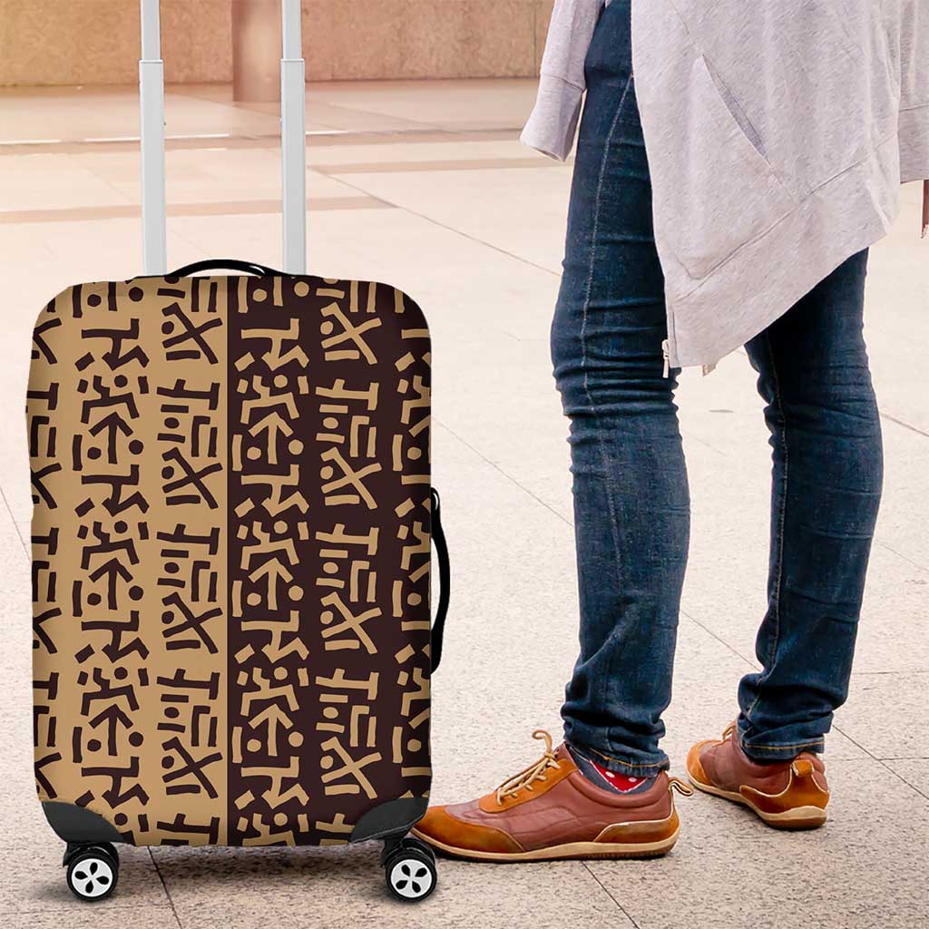 Tribe Script Luggage Cover with Bold Mudcloth Symbols and Brown Tan Split Design - Wonder Print Shop