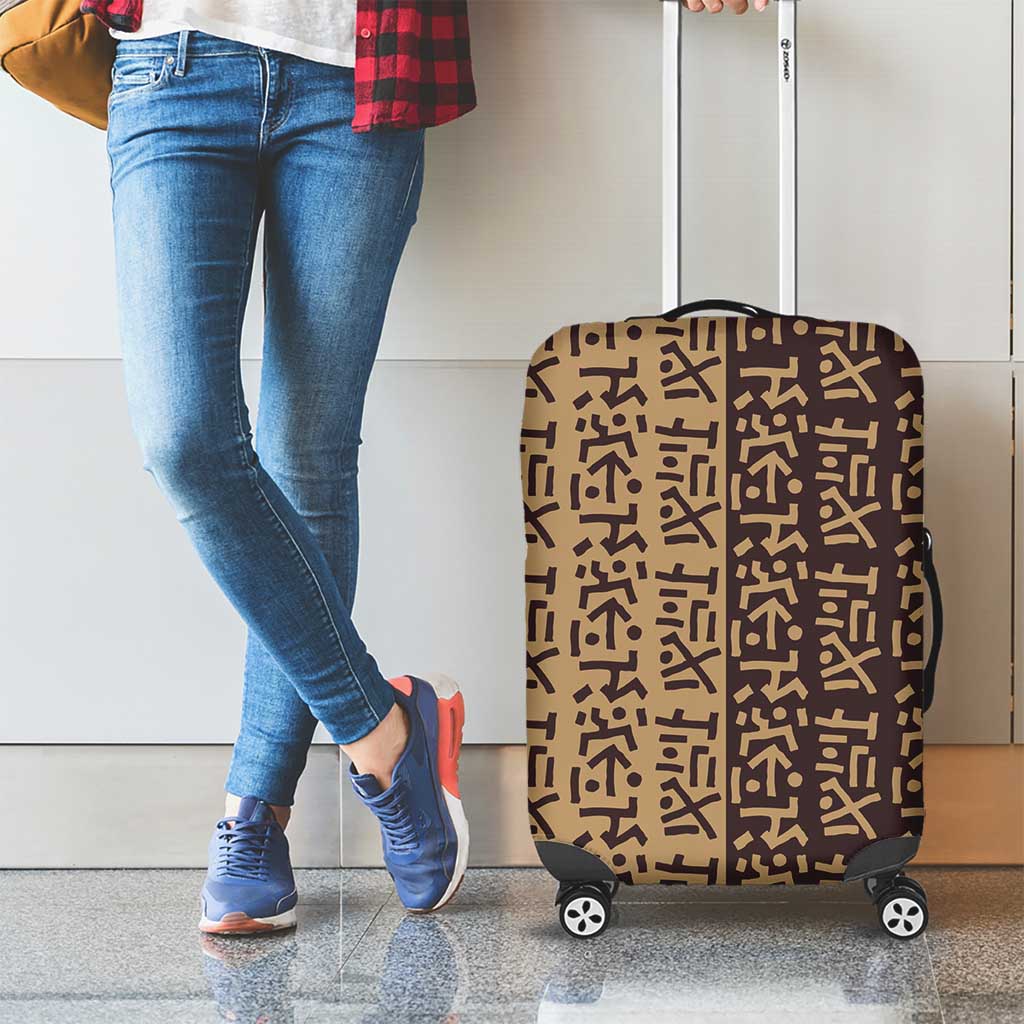 Tribe Script Luggage Cover with Bold Mudcloth Symbols and Brown Tan Split Design - Wonder Print Shop