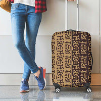 Tribe Script Luggage Cover with Bold Mudcloth Symbols and Brown Tan Split Design - Wonder Print Shop