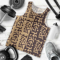 Tribe Script Men Tank Top with Bold Mudcloth Symbols and Brown Tan Split Design - Wonder Print Shop
