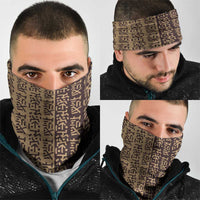 Tribe Script Neck Gaiter with Bold Mudcloth Symbols and Brown Tan Split Design - Wonder Print Shop