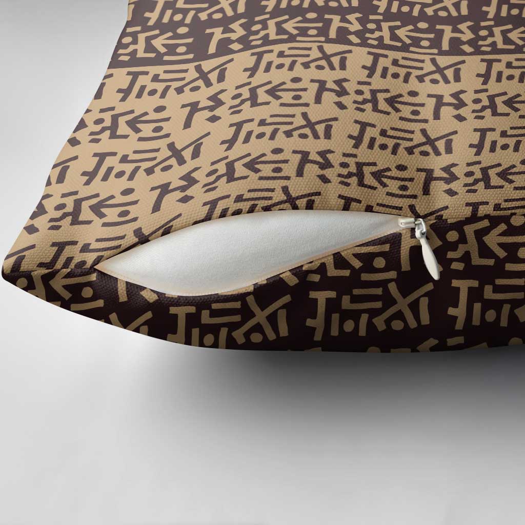 Tribe Script Pillow Cover with Bold Mudcloth Symbols and Brown Tan Split Design - Wonder Print Shop