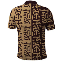 Tribe Script Polo Shirt with Bold Mudcloth Symbols and Brown Tan Split Design - Wonder Print Shop