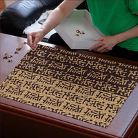 Tribe Script Puzzle with Bold Mudcloth Symbols and Brown Tan Split Design - Wonder Print Shop