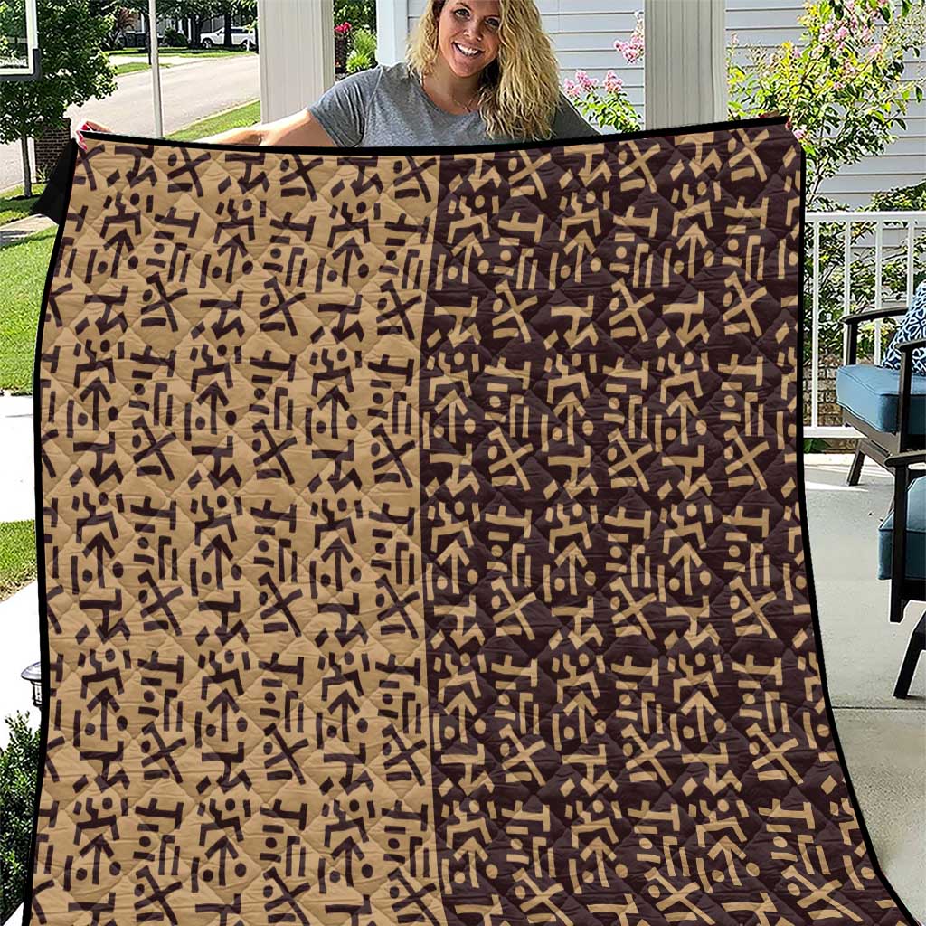 Tribe Script Quilt with Bold Mudcloth Symbols and Brown Tan Split Design - Wonder Print Shop