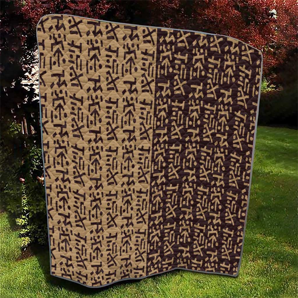 Tribe Script Quilt with Bold Mudcloth Symbols and Brown Tan Split Design - Wonder Print Shop