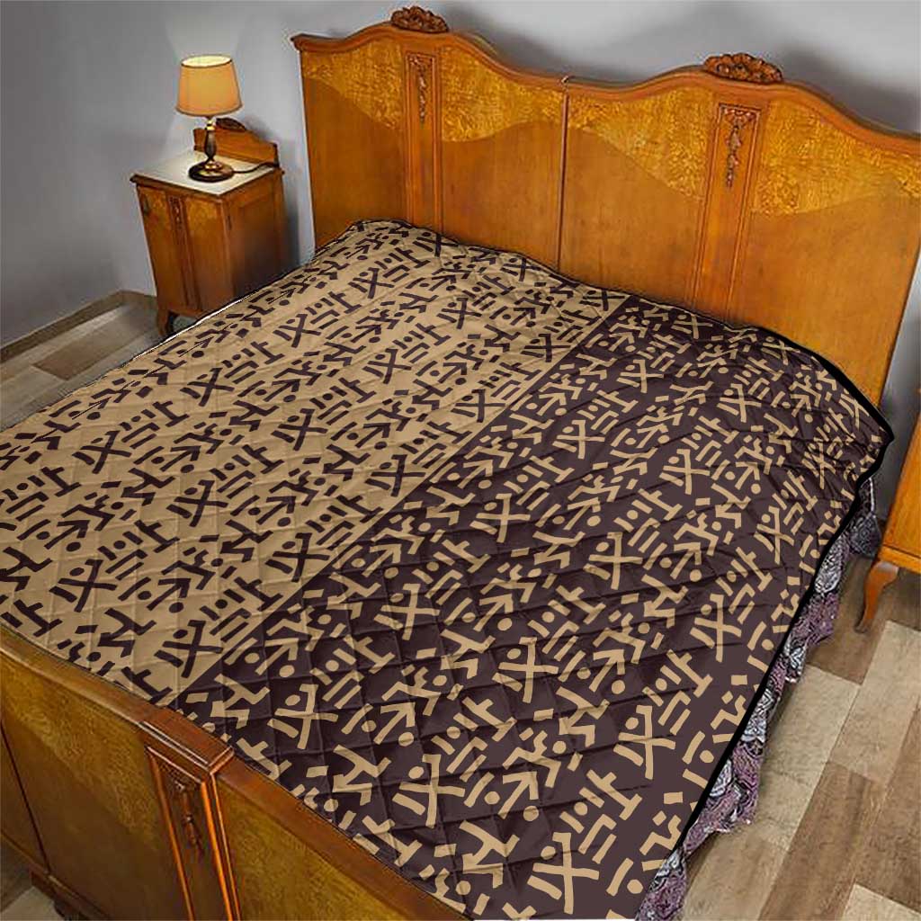 Tribe Script Quilt with Bold Mudcloth Symbols and Brown Tan Split Design - Wonder Print Shop