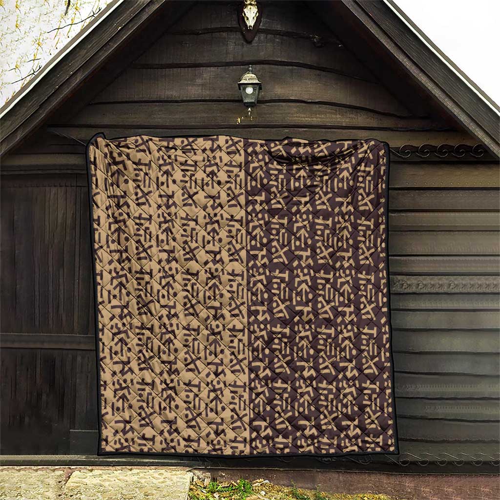 Tribe Script Quilt with Bold Mudcloth Symbols and Brown Tan Split Design - Wonder Print Shop