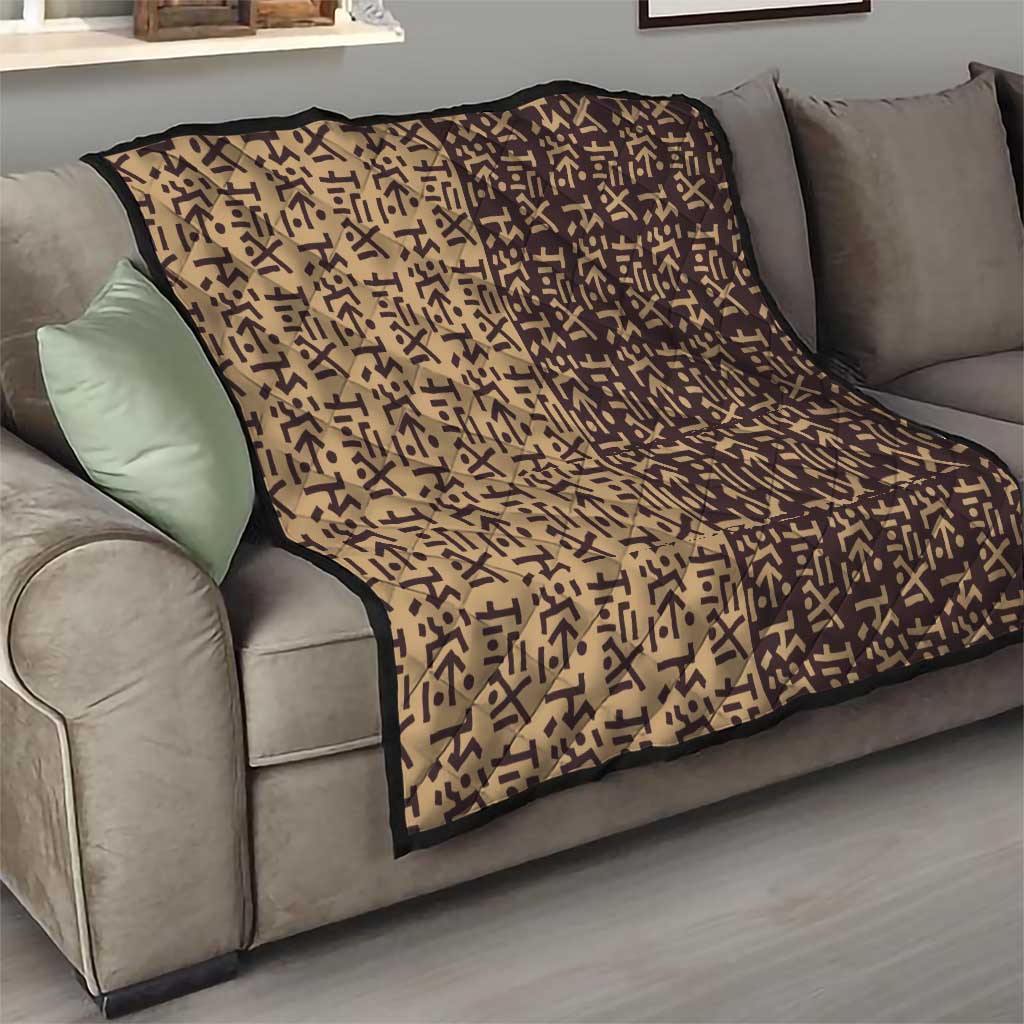 Tribe Script Quilt with Bold Mudcloth Symbols and Brown Tan Split Design - Wonder Print Shop