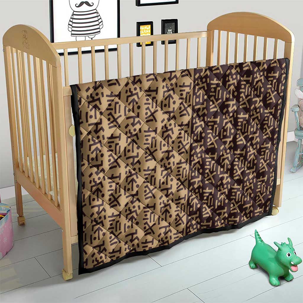 Tribe Script Quilt with Bold Mudcloth Symbols and Brown Tan Split Design - Wonder Print Shop