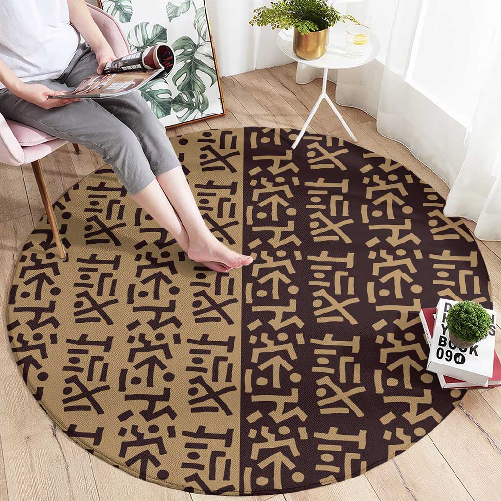Tribe Script Round Carpet with Bold Mudcloth Symbols and Brown Tan Split Design - Wonder Print Shop