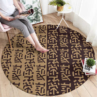 Tribe Script Round Carpet with Bold Mudcloth Symbols and Brown Tan Split Design - Wonder Print Shop