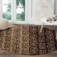 Tribe Script Round Carpet with Bold Mudcloth Symbols and Brown Tan Split Design - Wonder Print Shop