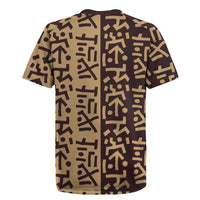 Tribe Script Rugby Jersey with Bold Mudcloth Symbols and Brown Tan Split Design - Wonder Print Shop