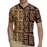 Tribe Script Rugby Jersey with Bold Mudcloth Symbols and Brown Tan Split Design - Wonder Print Shop