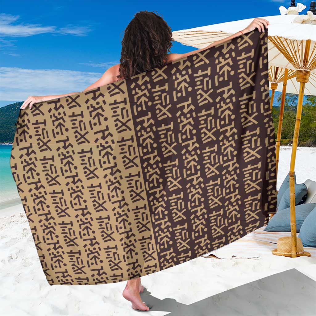 Tribe Script Sarong with Bold Mudcloth Symbols and Brown Tan Split Design - Wonder Print Shop