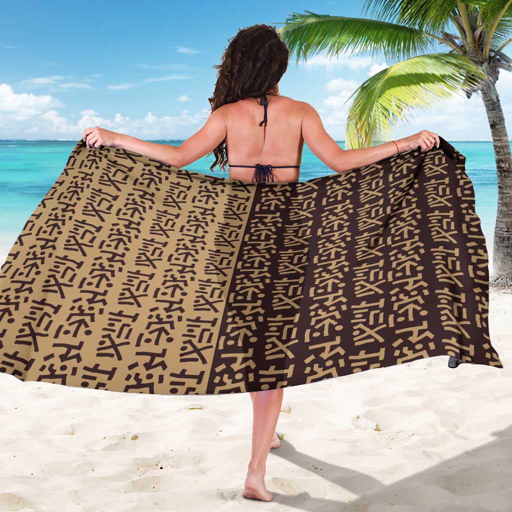 Tribe Script Sarong with Bold Mudcloth Symbols and Brown Tan Split Design - Wonder Print Shop
