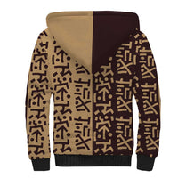 Tribe Script Sherpa Hoodie with Bold Mudcloth Symbols and Brown Tan Split Design - Wonder Print Shop