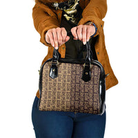Tribe Script Shoulder Handbag with Bold Mudcloth Symbols and Brown Tan Split Design - Wonder Print Shop
