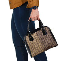 Tribe Script Shoulder Handbag with Bold Mudcloth Symbols and Brown Tan Split Design - Wonder Print Shop