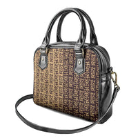 Tribe Script Shoulder Handbag with Bold Mudcloth Symbols and Brown Tan Split Design - Wonder Print Shop