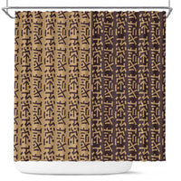 Tribe Script Shower Curtain with Bold Mudcloth Symbols and Brown Tan Split Design - Wonder Print Shop