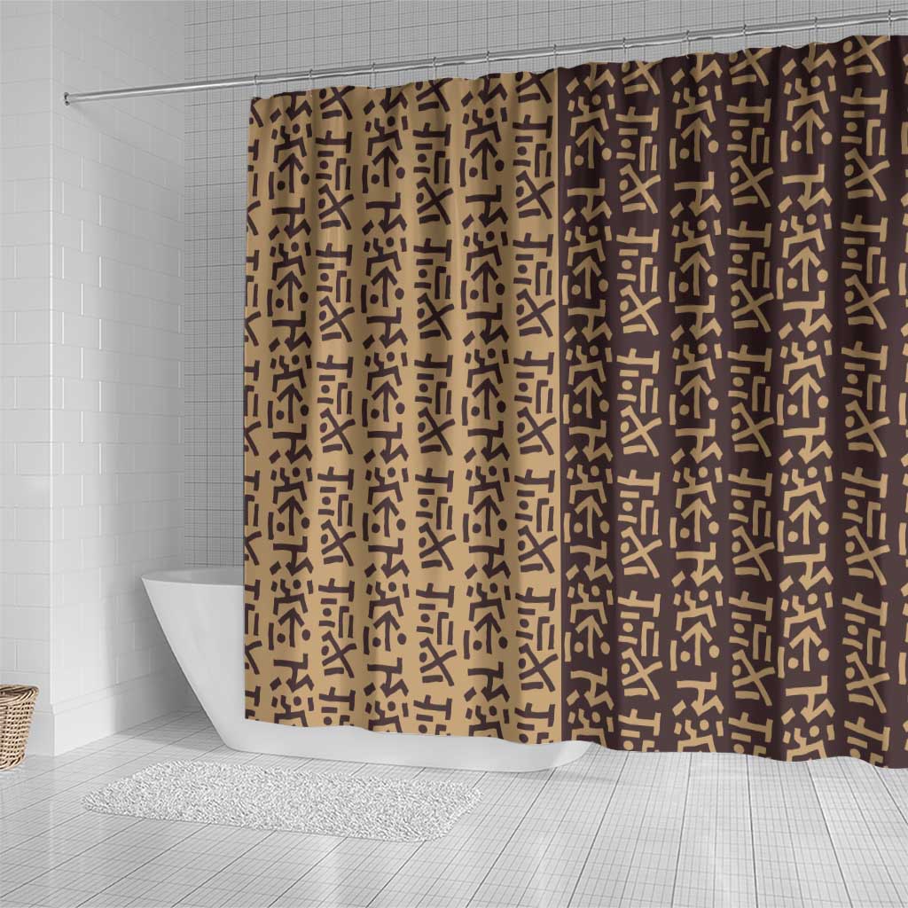 Tribe Script Shower Curtain with Bold Mudcloth Symbols and Brown Tan Split Design - Wonder Print Shop