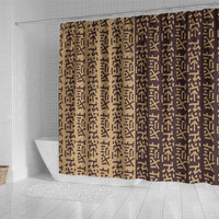 Tribe Script Shower Curtain with Bold Mudcloth Symbols and Brown Tan Split Design - Wonder Print Shop