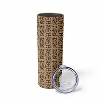 Tribe Script Skinny Tumbler with Bold Mudcloth Symbols and Brown Tan Split Design - Wonder Print Shop