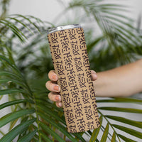Tribe Script Skinny Tumbler with Bold Mudcloth Symbols and Brown Tan Split Design - Wonder Print Shop