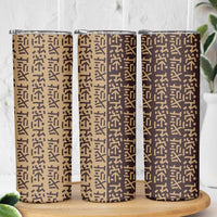 Tribe Script Skinny Tumbler with Bold Mudcloth Symbols and Brown Tan Split Design - Wonder Print Shop