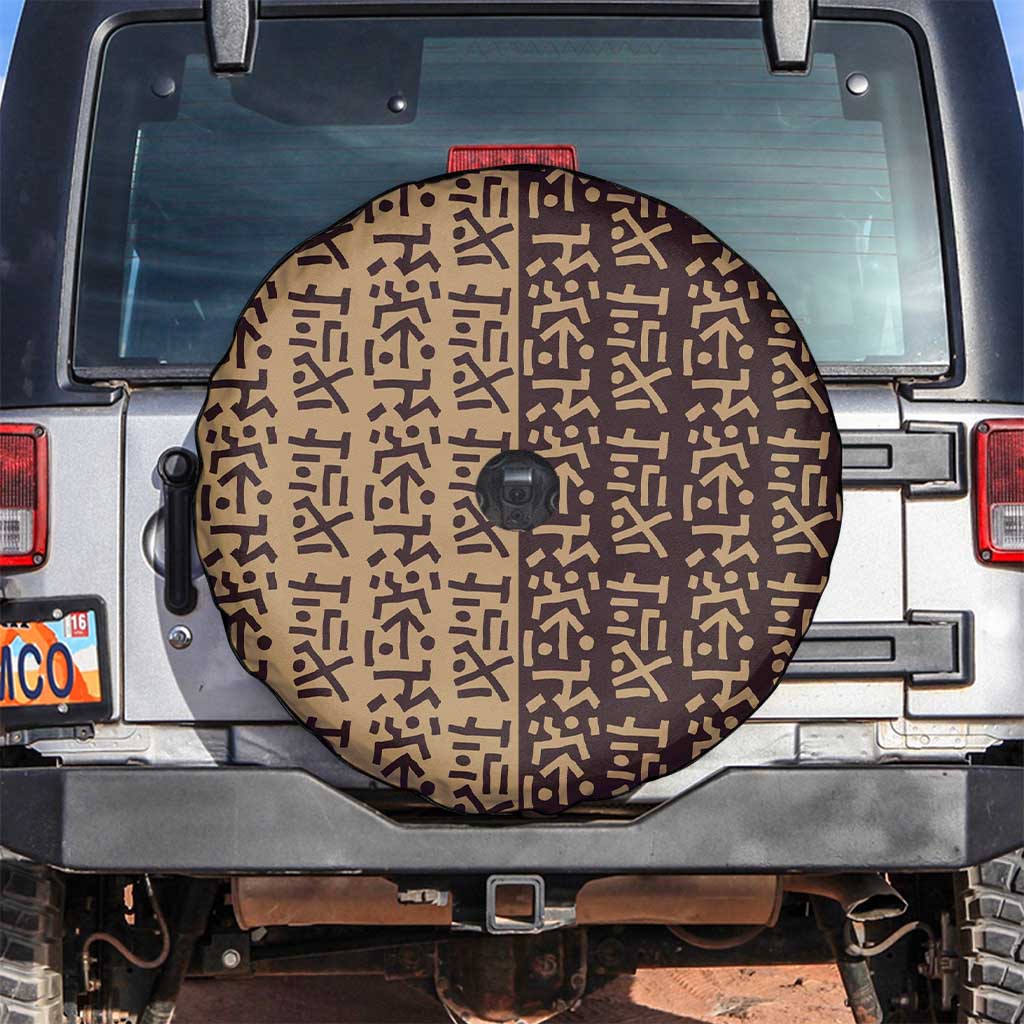 Tribe Script Spare Tire Cover with Bold Mudcloth Symbols and Brown Tan Split Design - Wonder Print Shop