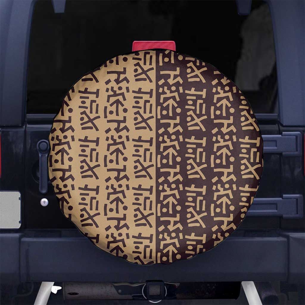 Tribe Script Spare Tire Cover with Bold Mudcloth Symbols and Brown Tan Split Design - Wonder Print Shop