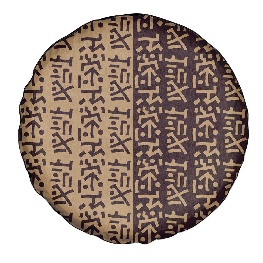 Tribe Script Spare Tire Cover with Bold Mudcloth Symbols and Brown Tan Split Design - Wonder Print Shop