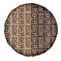 Tribe Script Spare Tire Cover with Bold Mudcloth Symbols and Brown Tan Split Design - Wonder Print Shop