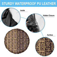 Tribe Script Spare Tire Cover with Bold Mudcloth Symbols and Brown Tan Split Design - Wonder Print Shop