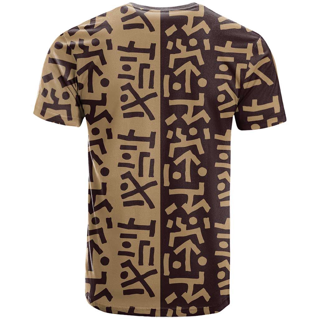 Tribe Script T Shirt with Bold Mudcloth Symbols and Brown Tan Split Design - Wonder Print Shop