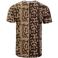 Tribe Script T Shirt with Bold Mudcloth Symbols and Brown Tan Split Design - Wonder Print Shop