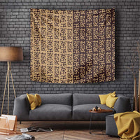 Tribe Script Tapestry with Bold Mudcloth Symbols and Brown Tan Split Design - Wonder Print Shop