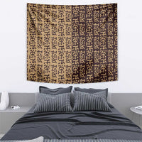 Tribe Script Tapestry with Bold Mudcloth Symbols and Brown Tan Split Design - Wonder Print Shop