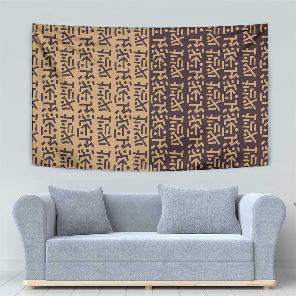 Tribe Script Tapestry with Bold Mudcloth Symbols and Brown Tan Split Design - Wonder Print Shop