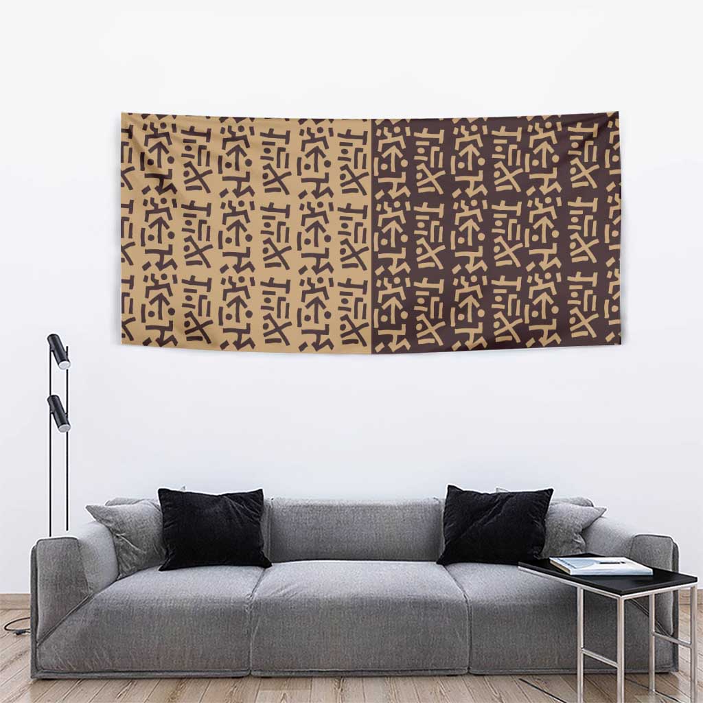 Tribe Script Tapestry with Bold Mudcloth Symbols and Brown Tan Split Design - Wonder Print Shop