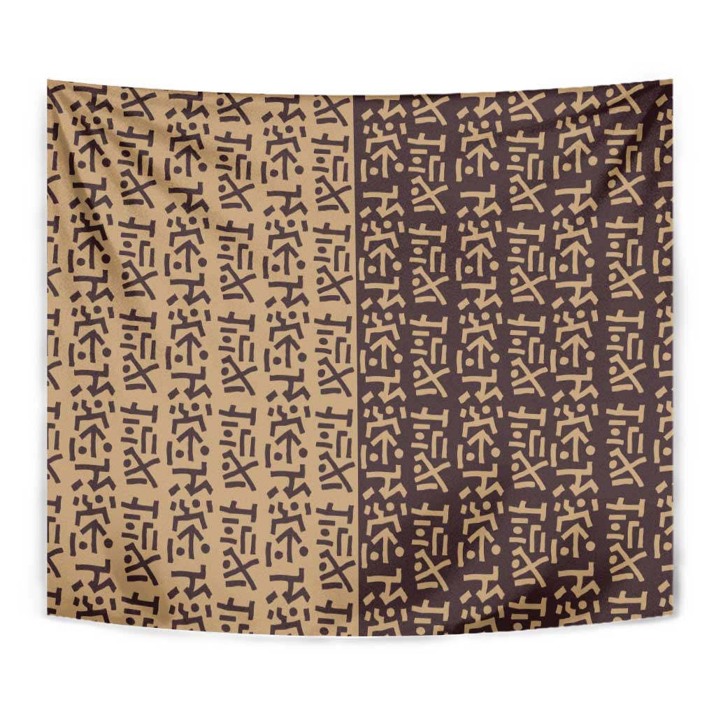 Tribe Script Tapestry with Bold Mudcloth Symbols and Brown Tan Split Design - Wonder Print Shop