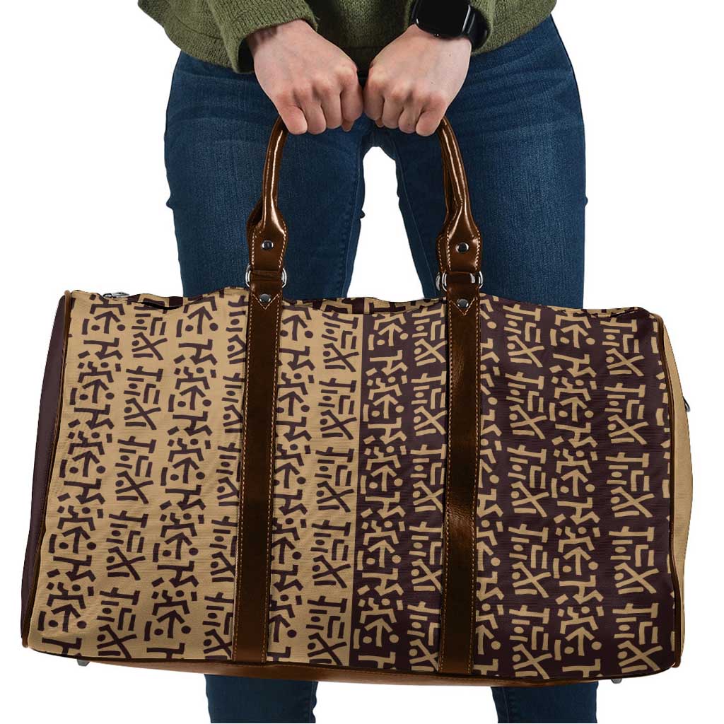 Tribe Script Travel Bag with Bold Mudcloth Symbols and Brown Tan Split Design - Wonder Print Shop