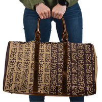 Tribe Script Travel Bag with Bold Mudcloth Symbols and Brown Tan Split Design - Wonder Print Shop