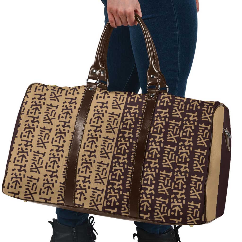 Tribe Script Travel Bag with Bold Mudcloth Symbols and Brown Tan Split Design - Wonder Print Shop