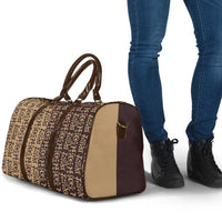 Tribe Script Travel Bag with Bold Mudcloth Symbols and Brown Tan Split Design - Wonder Print Shop