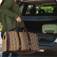 Tribe Script Travel Bag with Bold Mudcloth Symbols and Brown Tan Split Design - Wonder Print Shop